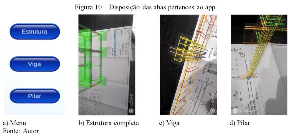 Figura 08 Visualização em realidade aumentada mostrando as taxas de armadura Após os testes propostos, foi dado inicio ao desenvolvimento organizacional e funcional do