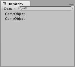 Você pode selecionar e paternizar objetos na Hierarchy. Como objetos são adicionados e removidos da Scene, eles irão aparecer e desaparecer da Hierachy também.