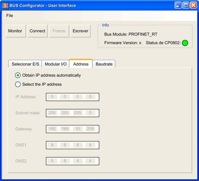 Configurador de BUS Software Configurar o endereço Endereço: As opções disponíveis para o endereço dependem do tipo de barramento de campo detetado.