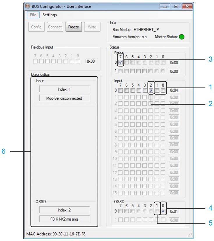 Configurador de BUS Software Representação do exemplo de configuração em Configurador de BUS A tabela abaixo (ver página 277) da captura de tela a seguir fornece descrições