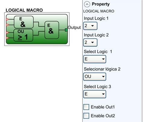 Blocos de funções do operador LOGICAL MACRO Apresentação O operador LOGICAL MACRO permite o agrupamento de duas ou três portas lógicas. Está disponível um máximo de oito entradas.