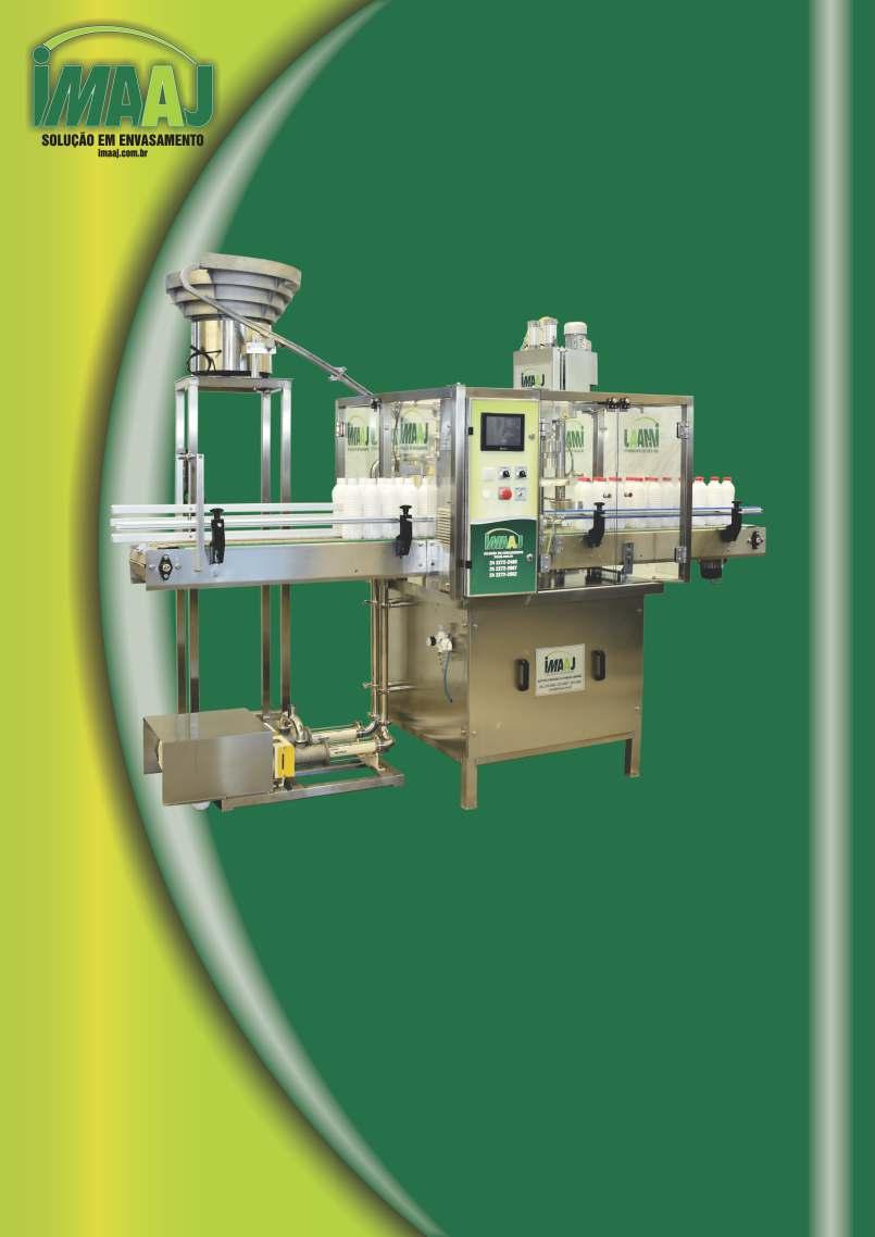 Envasadora rotativa automática servo acionada para envase de produtos liquidos e pastosos com volumes de 100ml a 2000ml e produção de até 2800 un/h.