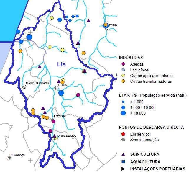 Área de exploração Fonte: Adaptado de APA/ARH-Centro (2012). Figura 4.6 Pressões na massa de água do rio Lis associadas a fontes de poluição tópica.