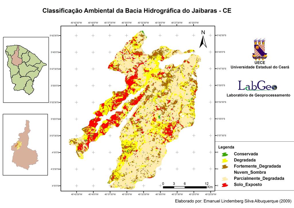 Mapa 02: Classificação Ambiental da Bacia Hidrográfica do Jaibaras - CE Fonte: LABGEO UECE As marcas do antropismo são identificadas por manifestações variadas nas quais se incluem, dentre muitas