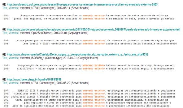 59 Figura 15 Amostra da busca pela colocação especializada mercado externo no WebCorp Conforme podemos observar, o resultado mostra que a colocação