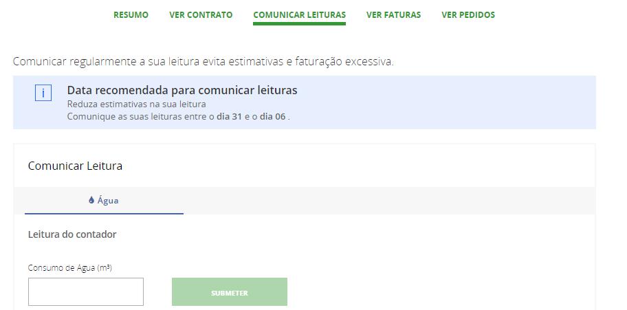 3.3.4 Comunicar Leituras Enviar Leituras. O utilizador terá a possibilidade de comunicar a leitura.