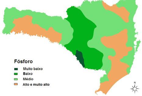 Distribuição espacial das classes de interpretação de FÓSFORO extraível no solo no Estado de Santa Catarina Fonte: Pandolfo et al.