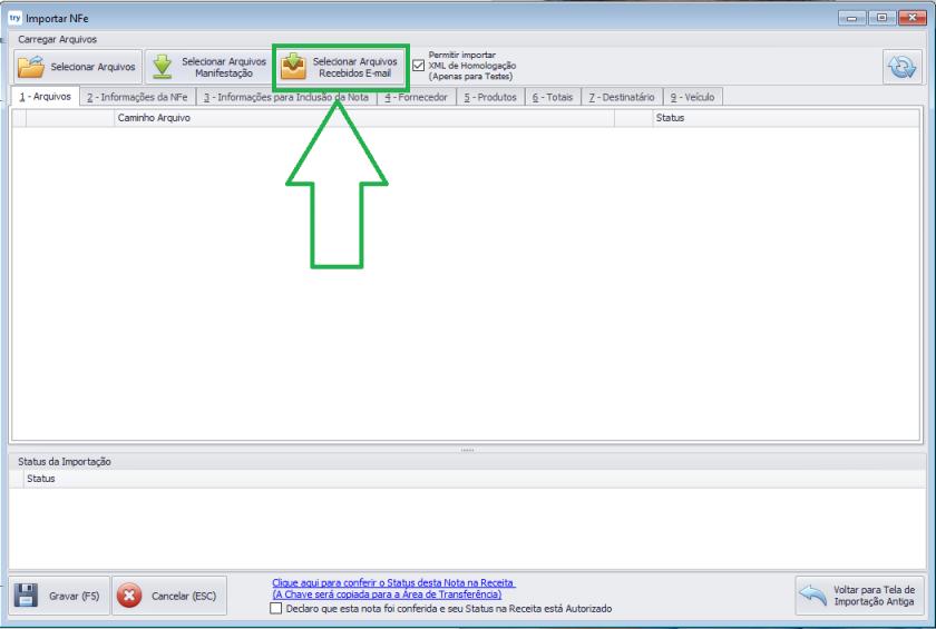 Os e-mail's recebidos que possuírem um Anexo XML, poderão ser utilizados nas seguintes telas do