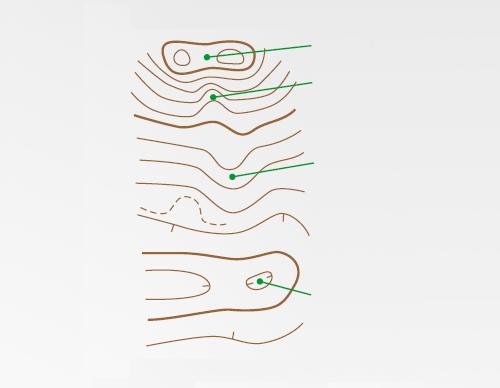 LIÇÃO 5: NOMEANDO OS CONTORNOS Nomear corretamente os elementos das curvas de nível é útil porque ajudanos a identificá-los numa corrida, e permite você descrevê-los quando necessário.