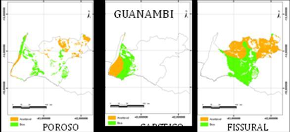 Figura 16 - Qualidade por aquífero - Área de Guanambi 4.4 POTENCIAL DOS AQUÍFEROS DA BAHIA Esta analise é marcada pela disparidade, como mostrado nas figuras 17 a 19.