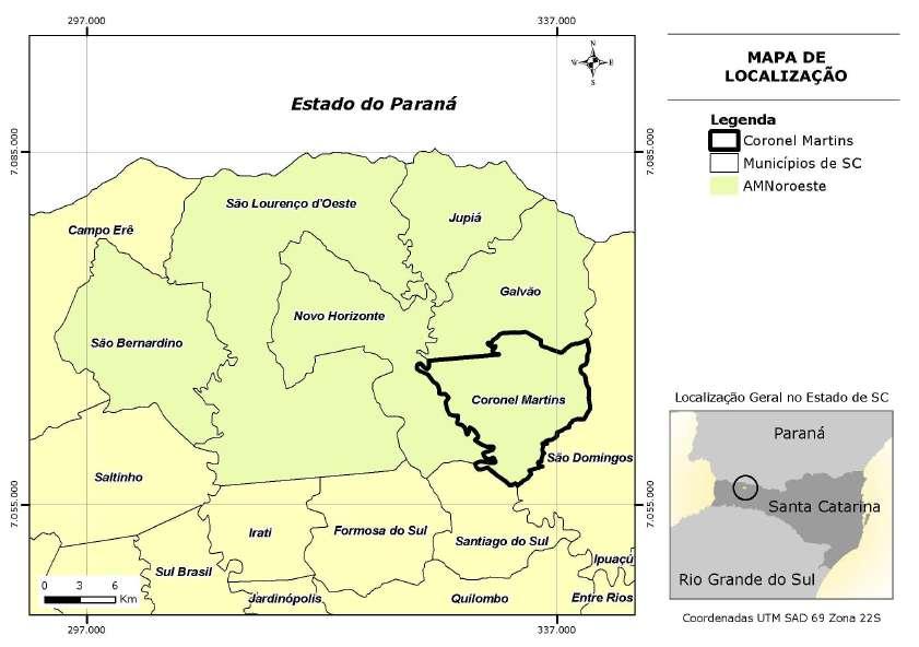 4. INFORMAÇÕES GERAIS DO MUNICÍPIO O município de Coronel Martins está situado na Região Noroeste Catarinense, (Figura 1) e integra a Associação dos Municípios do Noroeste de Santa Catarina