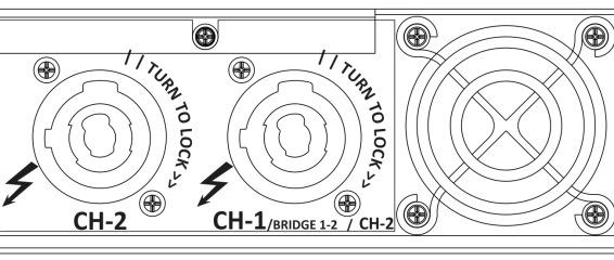 INSTALAÇÃO EM LINHA DE TENSÃO CONSTANTE (modelos NA2350/70 e NA2650/70) Pinagem do Speakon para usar em 70,7V ch 1 e ch 2 Dimensionamento da linha Nas instalações em linha de tensão constante, o