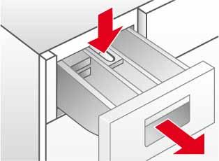 Detergentes e produtos de tratamento adicionais Gaveta do detergente A gaveta do detergente está dividida em três compartimentos Compartimento I : detergente para a pré-lavagem Compartimento II :