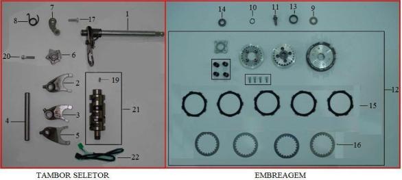 CONJUNTO DE CÂMBIO 1 D01243010000SI EIXO SELETOR DE MARCHA COMPLETO 44,20 2 D01243060010SI GARFO, SELETOR LE 17,68 3 D01243070000SI GARFO, SELETOR CENTRAL 17,68 4 D01243050000SI EIXO, GARFO SELETOR