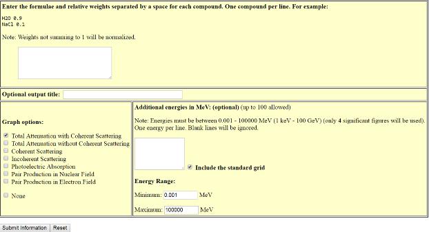 52 Figura 19: Interface de entrada para utilização da faixa de energia e fração mássica da mistura no software XCOM. Fonte: NIST (2016).