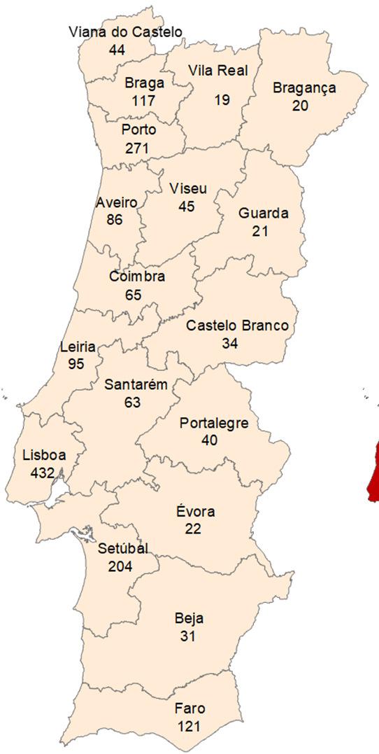 Relatório Anual 2017 A Situação do País em Matéria de Drogas e Toxicodependências Figura 37 - Utentes que Iniciaram Tratamento no Ano, segundo a Residência* Rede Pública - Ambulatório (Portugal