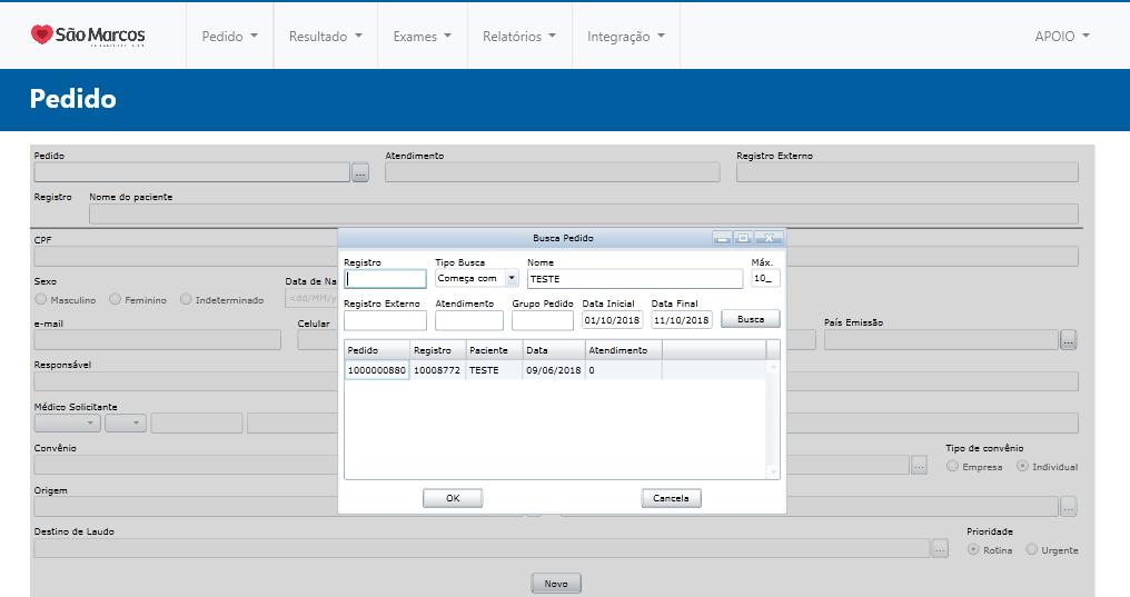 5 passo: Na tela a seguir poderá ser inserido o nome, registro, atendimento ou data para a busca do cliente.