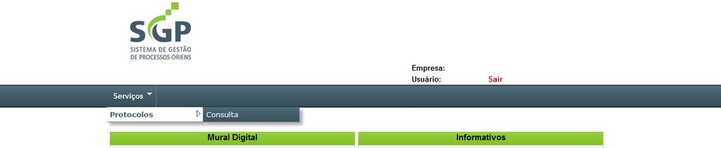 Passo 5 Menu de Serviços Para ter acesso às informações dos Protocolos coloque o mouse sob o menu Serviços, depois protocolos e por fim clique em Consulta.