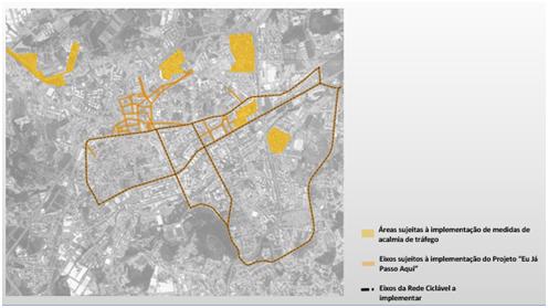 consonância com o diagnóstico e estudos desenvolvidos no âmbito do planeamento da mobilidade e estrati cando as linhas temáticas de acordo com as principais ligações a polos geradores e atractores de