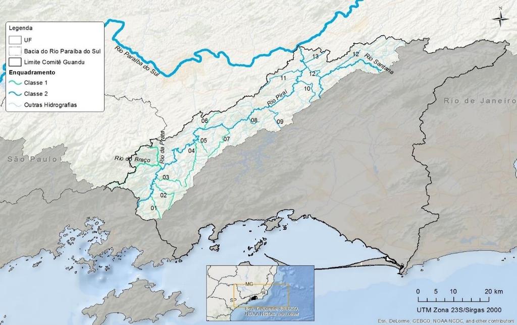 Figura 3 Enquadramento dos rios da região do Comitê Guandu inseridos na bacia hidrográfica do rio Paraíba do Sul Fonte: adaptado de Sondotécnica, 2006 apud CEIVAP (2017) Ao comparar a qualidade atual