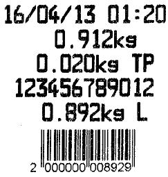 Código EAN 13; MODELO 2 - ETIQUETA DE PESAGEM Informações na etiqueta: Data; Hora; Peso bruto;