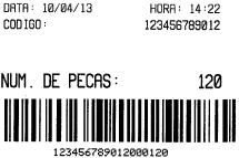 MODELO 3 - ETIQUETA DE CONTAGEM Informações na etiqueta: Data; Hora; Código numérico de 12 dígitos; Peso líquido; Peso médio por peça; Número de peças; Código de barras no formato CODE 128 com