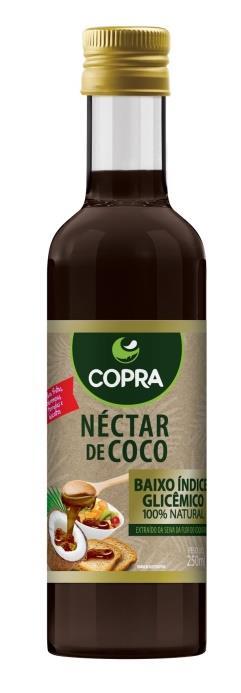 Néctar de Coco Copra Extraído da seiva da flor do coqueiro, é um excelente substituto para o mel e uma alternativa ao agave.