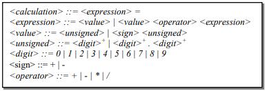 calculadora Definição de sintaxe para uma