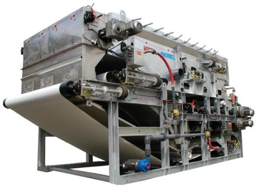 : Esquema de funcionamento da prensa desaguadora da Andritz SMX-Q. A Andritz é um dos fornecedores tradicionais de prensa desaguadora.