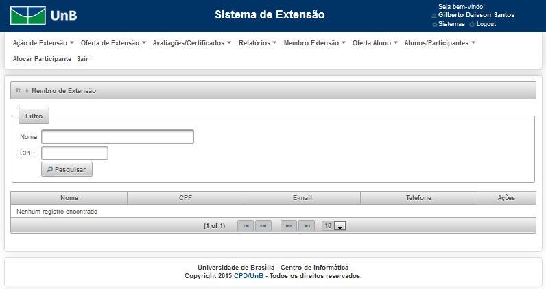 21. Membros de Extensão Nessa página é possível alterar dados de membros de extensão.