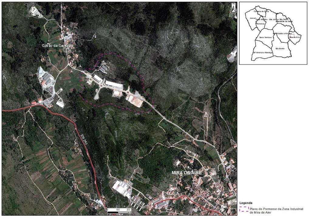 4. DO PLANO DE PORMENOR DA ZONA INDUSTRIAL DE MIRA DE AIRE A área de intervenção do PPZIMA localiza-se em Covão da Carvalha, a noroeste da vila de Mira de Aire (o 2.