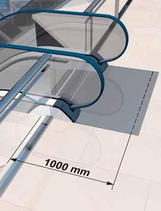 Recomendase providenciar um suporte para a escada/esteira rolante a uma distância mínima de 1000 mm em relação à borda do teto, para que a balaustrada não tenha que ser estendida (veja a figura). 4.