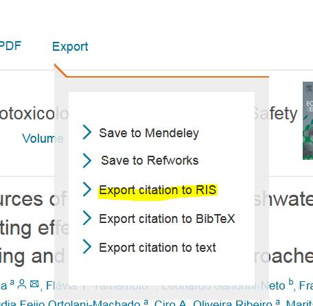 Selecione EXPORT citation to