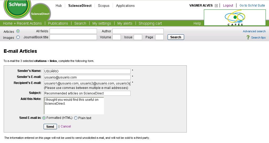 Envio do link dos documentos por email Nome do Usuário Documentos