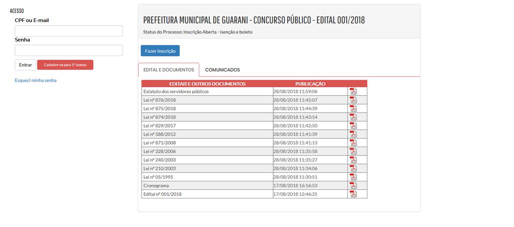 5 de 16 1 PASSO A PASSO PARA REALIZAÇÃO DA INSCRIÇÃO Na página do Concurso Público da Prefeitura de Guarani http://concurso.