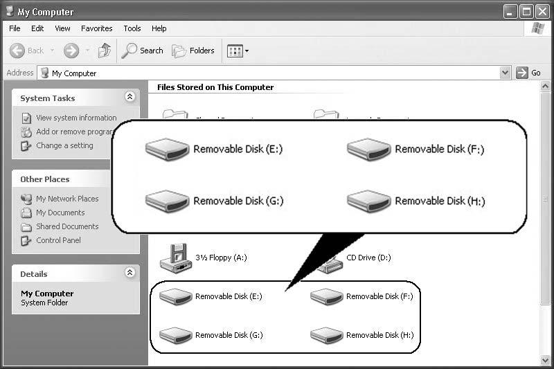 Ler e gravar dados num cartão de memória x No Windows A explicação seguinte é ilustrada com ecrãs do Windows XP. Os ecrãs podem diferir de outras versões do Windows.