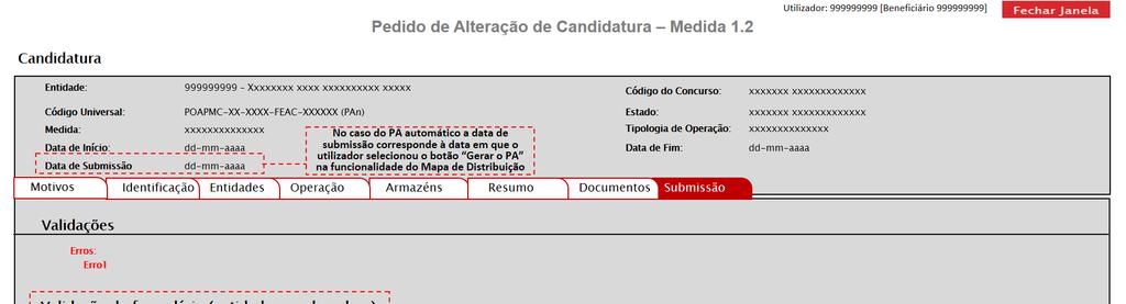 ECRÃ SUBMISSÃO Operações desenvolvidas por uma única entidade Se selecionado o motivo Substituição de entidade coordenadora O superutilizador da nova coordenadora deve: 1.