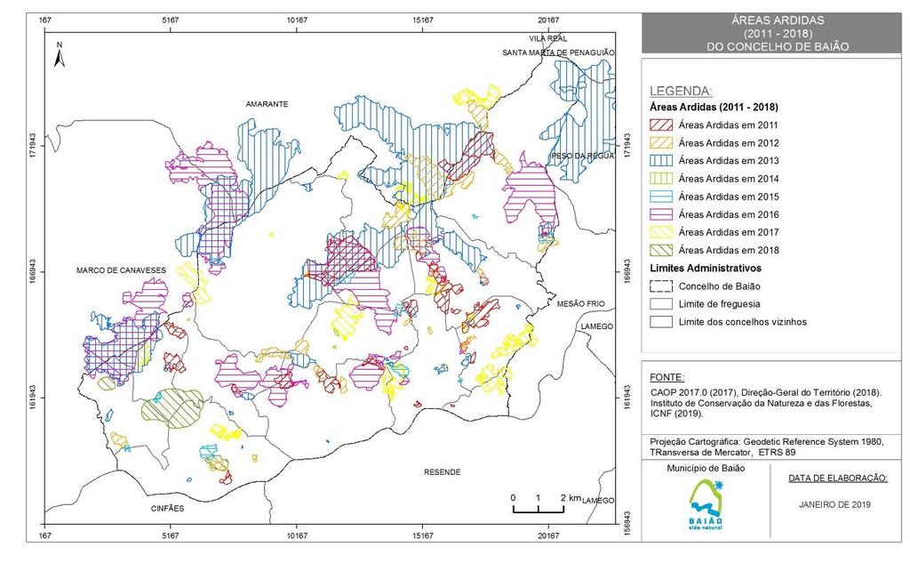 5.1 INCÊNDIOS RURAIS Mapa 18. Áreas Ardidas (2011-2018) no concelho de Baião 10 Elaborado pela GeoAtributo, 2019.