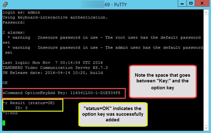 Etapa 3. Incorpore o comando, chave de OptionKeyAdd do xcommand: key> do <option segundo as indicações da imagem. Caution: Adicionar a chave da opção no campo adicionam a chave da opção.