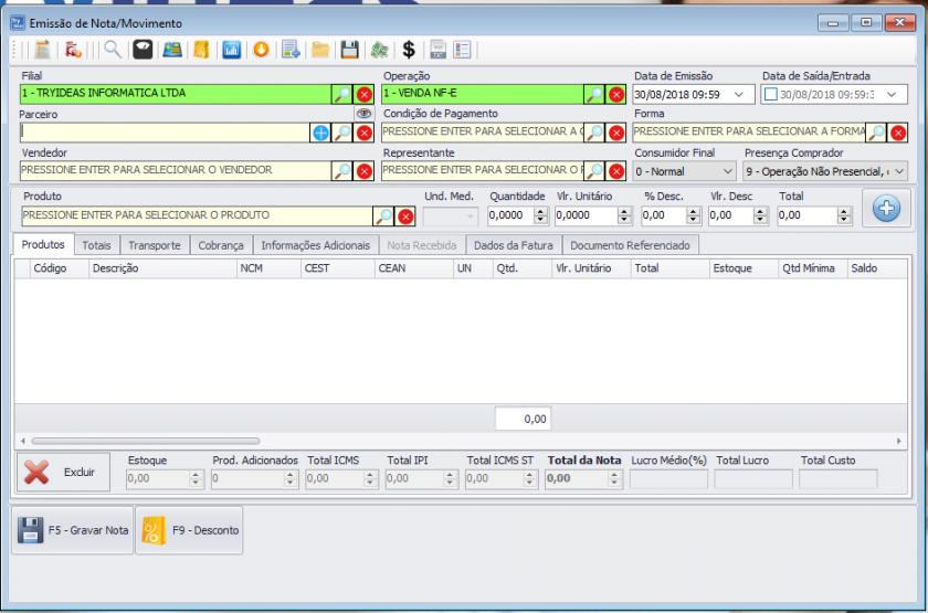 Emitir NFe - sistema completo Através do menu Movimento, acesse