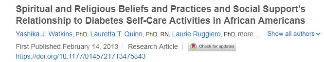 Objetivo: investigar a relação entre práticas espirituais e religiosas, apoio social, autocuidados em pacientes