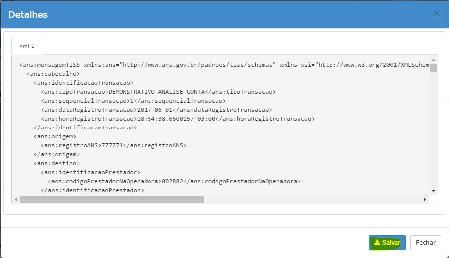 O ícone possibilita a geração do arquivo XML da fatura. A finalidade do arquivo XML do relatório de serviço é possibilitar ao prestador importar o arquivo no seu Sistema de Gestão.