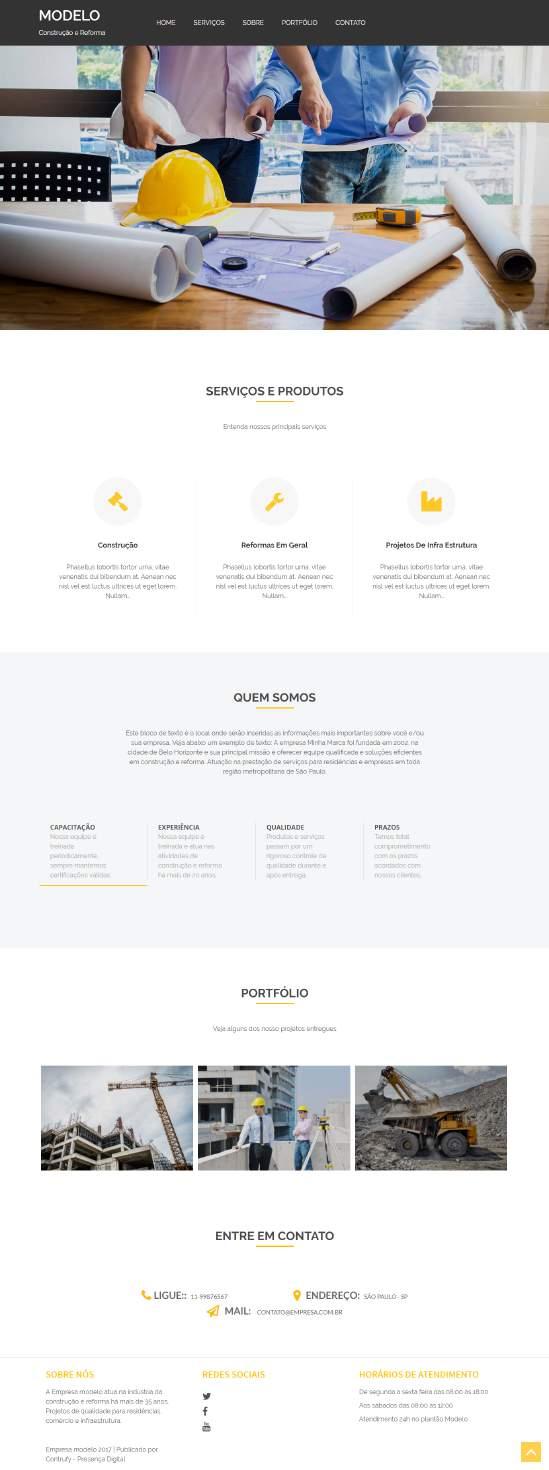 O Website Vega possui um design clean e direto, apresentando todas as informações de seu negócio em uma página única (One Page).