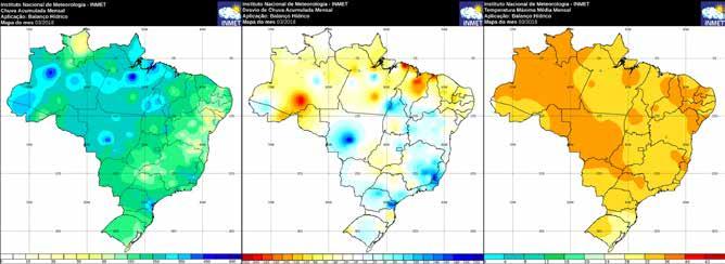 Figura 12 Precipitação total, anomalia de precipitação e temperatura máxima em março de 2018 Fonte: Inmet.