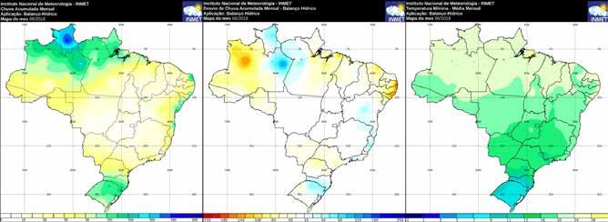 Figura 15 Precipitação total, anomalia de precipitação e temperatura mínima em junho de 2018 Fonte: Inmet.