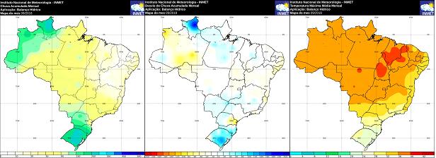 Figura 18 Precipitação total, anomalia de precipitação e temperatura máxima