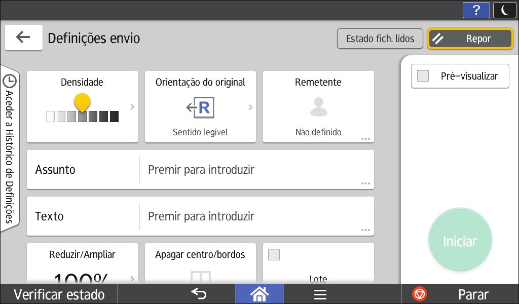 Como Utilizar Cada Aplicação N.º Ícone Descrição 1 Prima para selecionar as definições adequadas ao seu tipo de original e ao modo de cor. 2 Prima para selecionar um tipo de ficheiro.