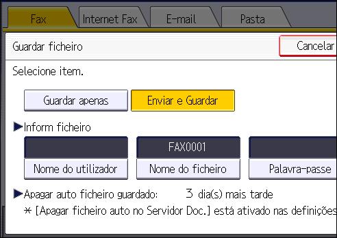 4. Fax 4. Defina o nome do utilizador, nome do ficheiro e palavra-passe, consoante seja necessário. Nome de utilizador Prima a tecla [Nome do utilizador] e selecione um nome de utilizador.