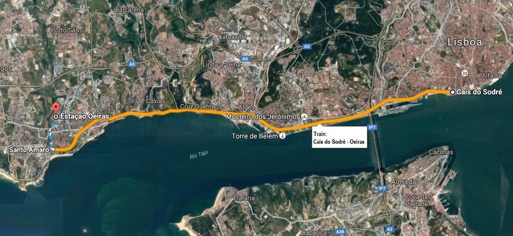 Transport Train (Lisbon-Oeiras-Lisbon) Departure station: Arrival station: Cais do Sodré (Lisbon) Oeiras Duration: </=24 min More information (English): https://www.cp.