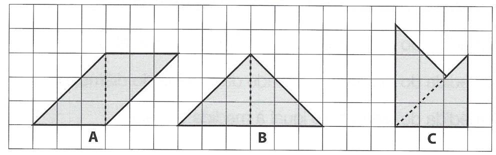 3 A figura ostra três polígonos que a Sara desenhou, juntando, por u dos seus lados, dois triângulos retângulos geoetricaente iguais. 3.